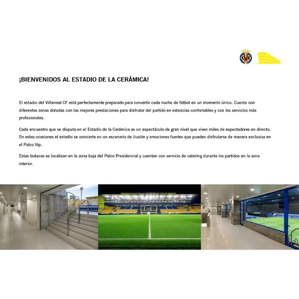 2 VIP Tickets For Villarreal CF - Valencia | 2